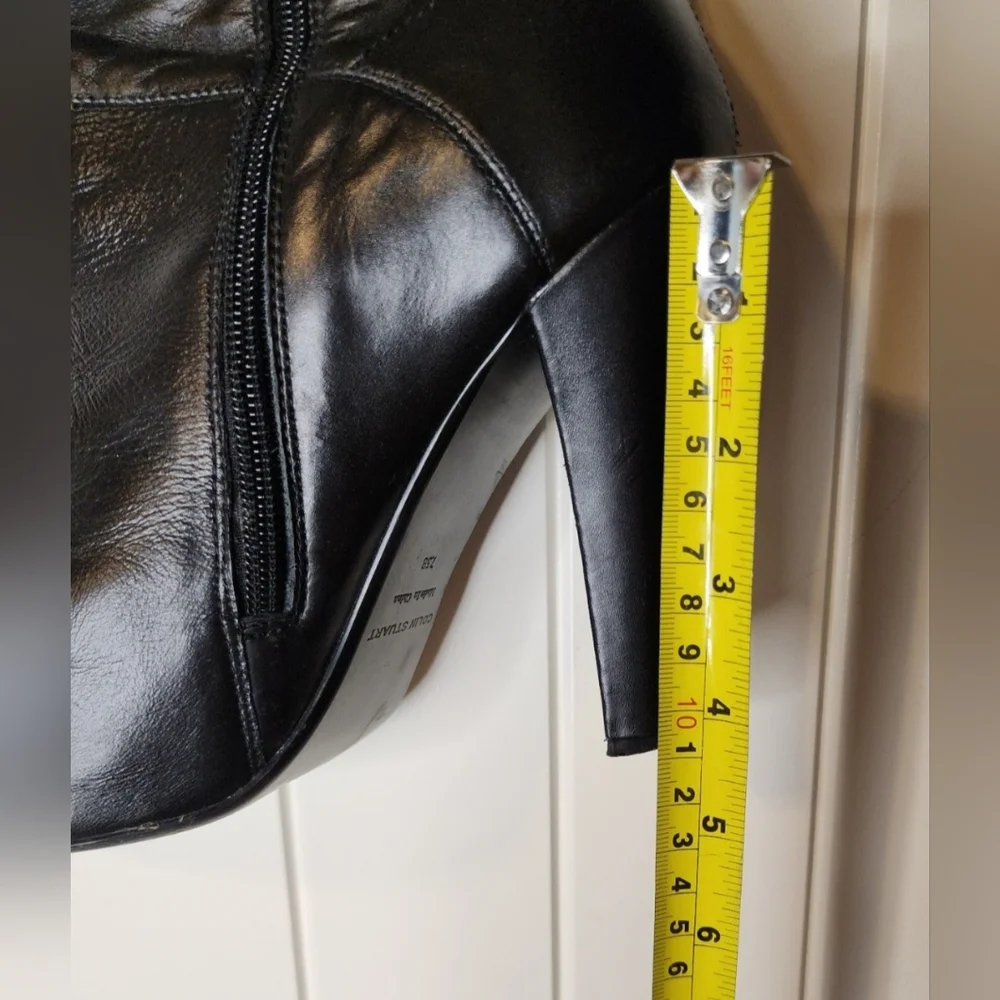 Women's Colin Stuart Black Leather Thigh-High Heeled Boots- Size 7.5B
